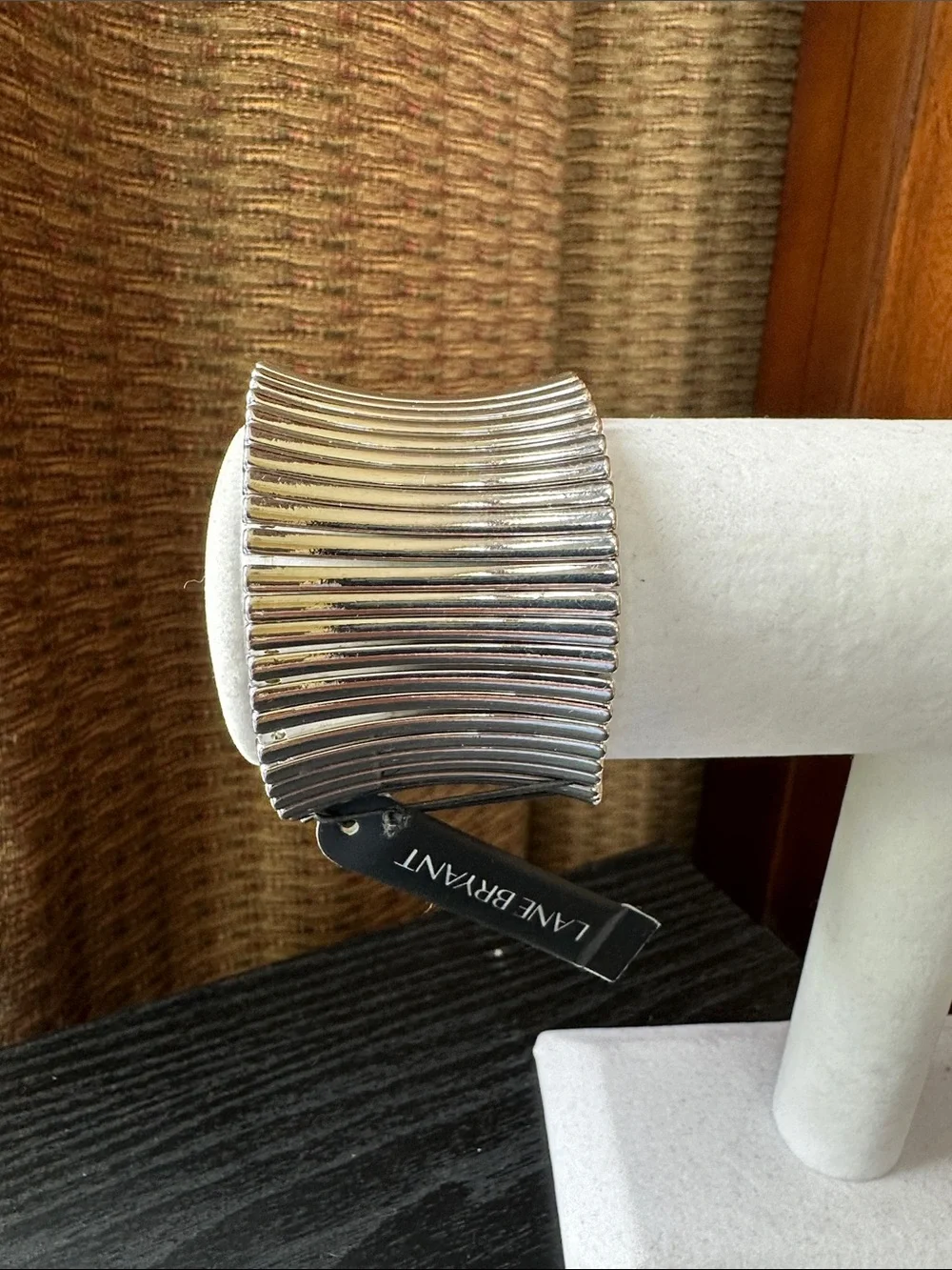 Lane Bryant Silver Tone  Ribbed Stretch Cuff Bracelet - Picture 4 of 8